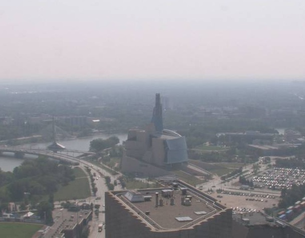 Smoky clouds formed over Manitoba as a result of forest fires